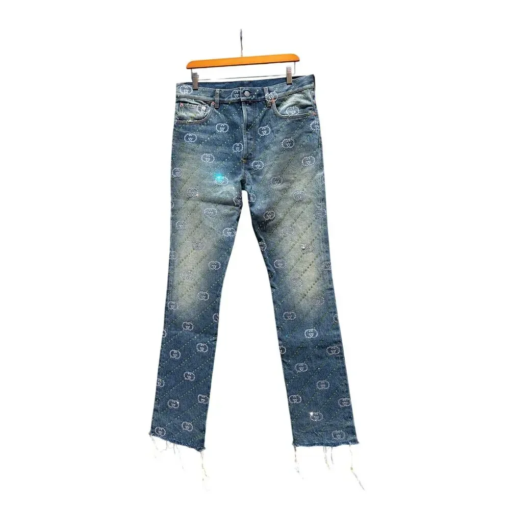 INTERLOCKING G STRAIGHT LEG JEANS, CRYSTAL AW23- size 32